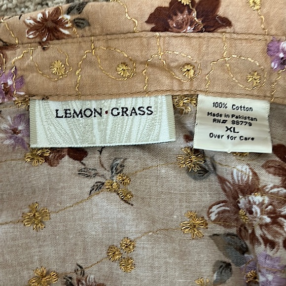 Lemon Grass Golden Tan Embroidered Floral Long Sleeve Shirt Top **Sz XL** 🌸🌸 - Picture 5 of 5